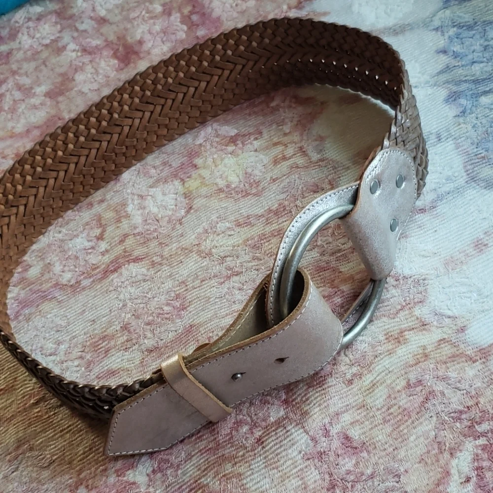 Armani Exchange brown silver breided wide belt S